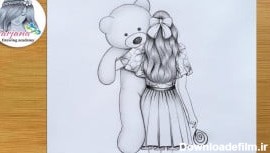 چگونه یک دختر را با خرس عروسکی خود بکشید گام به گام -آموزش نقاشی / حرفه ای
