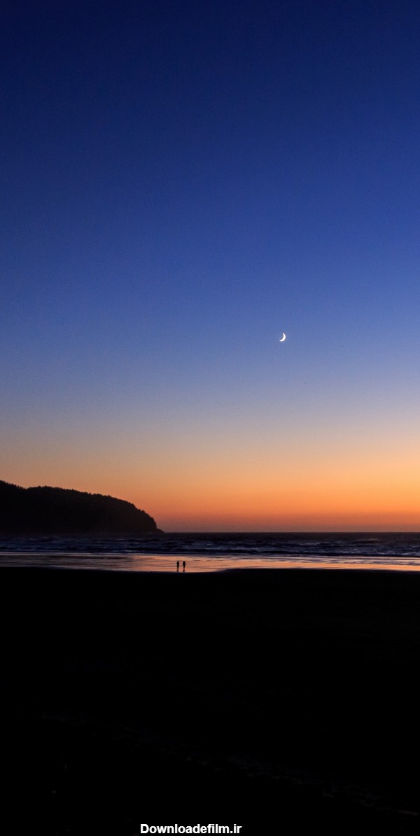 عکس زمینه افق غروب آفتاب در ساحل دریا تاریک پس زمینه | والپیپر گرام