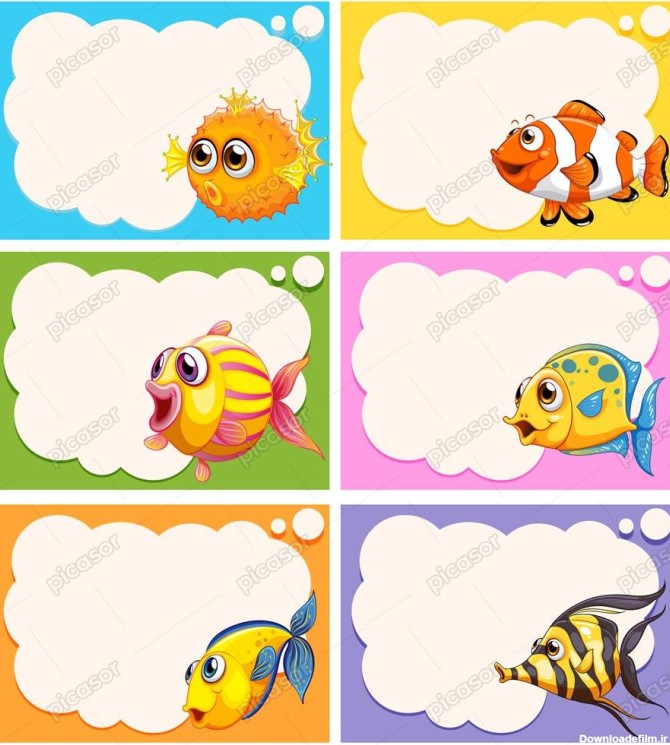6 وکتور ماهی کارتونی رنگی - وکتور کارتونی ماهی های اقیانوسی رنگی ...