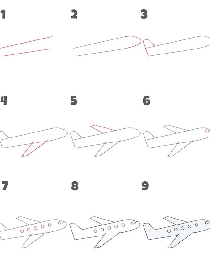 آموزش نقاشی هواپیما کودکانه در چند مرحله ساده
