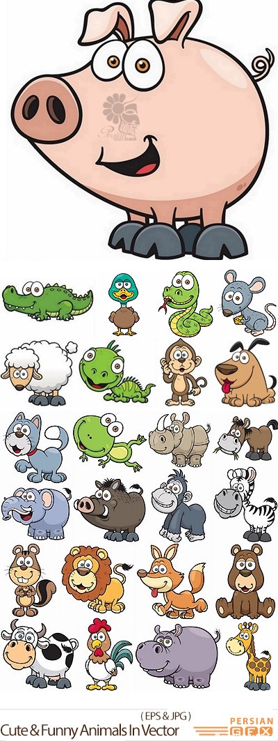 دانلود تصاویر وکتور حیوانات کارتونی بامزه و خنده دار - Cute And Funny