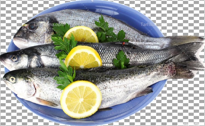 تصویر با کیفیت ماهی خوراکی در ظرف با مخلفات