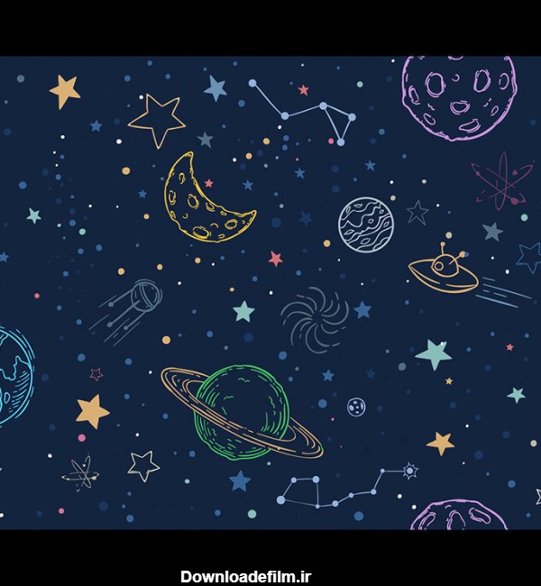 وکتور پس زمینه جهان کهکشان با دست ترسیم شده کارتونی
