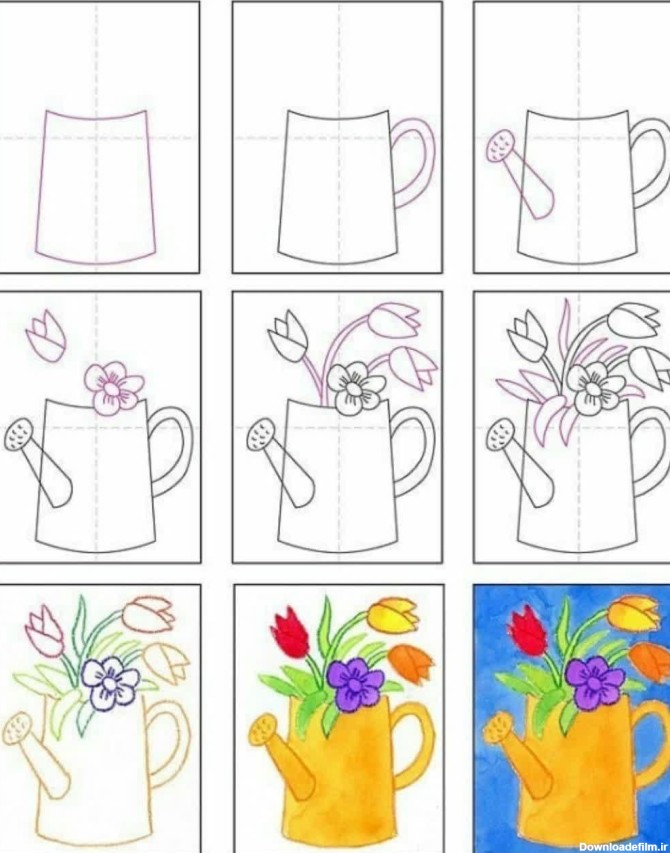 آموزش نقاشی گل و گلدان