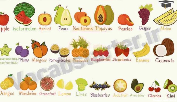 میوه‌ها به انگلیسی با تلفظ دقیق! کاربردی‌ترین میوه‌ها در انگلیسی
