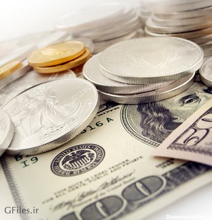 دانلود تصویر اسکناس های دلار و سکه های طلا و نقره با پسوند JPG