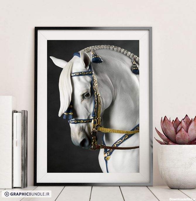 طرح تابلوی لوکس از تصویر اسب سفید زیبا با فرمت jpg , psd