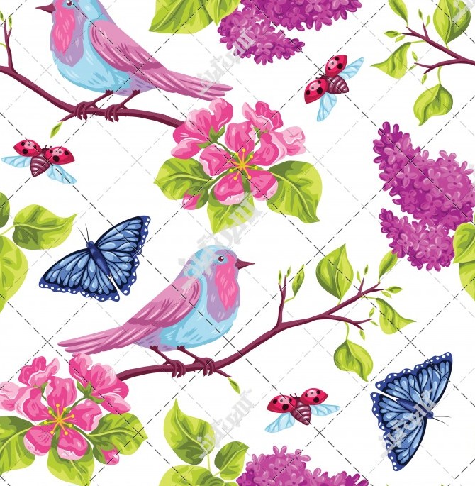 وکتور تابلو نقاشی گل و بلبل و پروانه