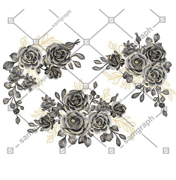 watercolor set flower arrangement with rose black gold 1 دانلود تصویر کادر بهاری گل با کیفیت بالا مناسب چاپ