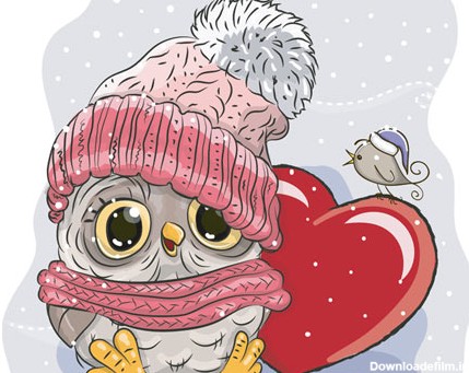فایل کارتونی و گرافیکی جغد و قلب در زمستان